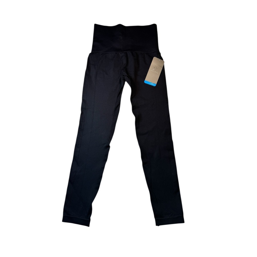 HOMMA Black Seamless High Waisted Ribbed Leggings Athleisure Workout L/G NWt
